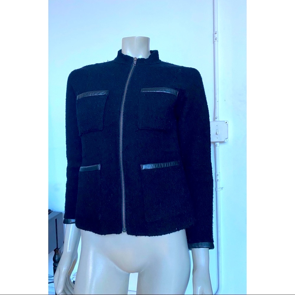 Theory Black Zip Front Bouclé Blazer Jacket